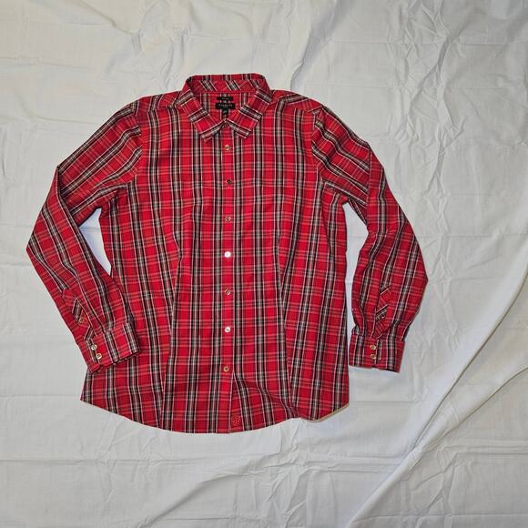 Talbots Petites Women’s Shirt 6P Red Plaid Cotton Blend Long Sleeve Button Front - Picture 2 of 11